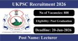 UKPSC Recruitment 2026 – Apply Online for 808 Lecturer Posts